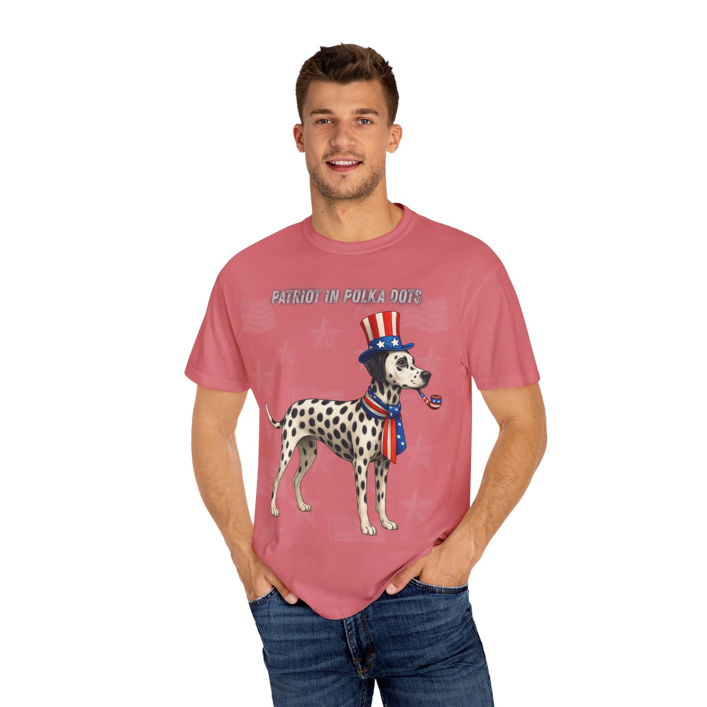 Dolmatian Patriotic Unisex T-Shirt - 4th of July Funny Dog Shirt -USA Flag - American Pride Pet Tee Great Gift