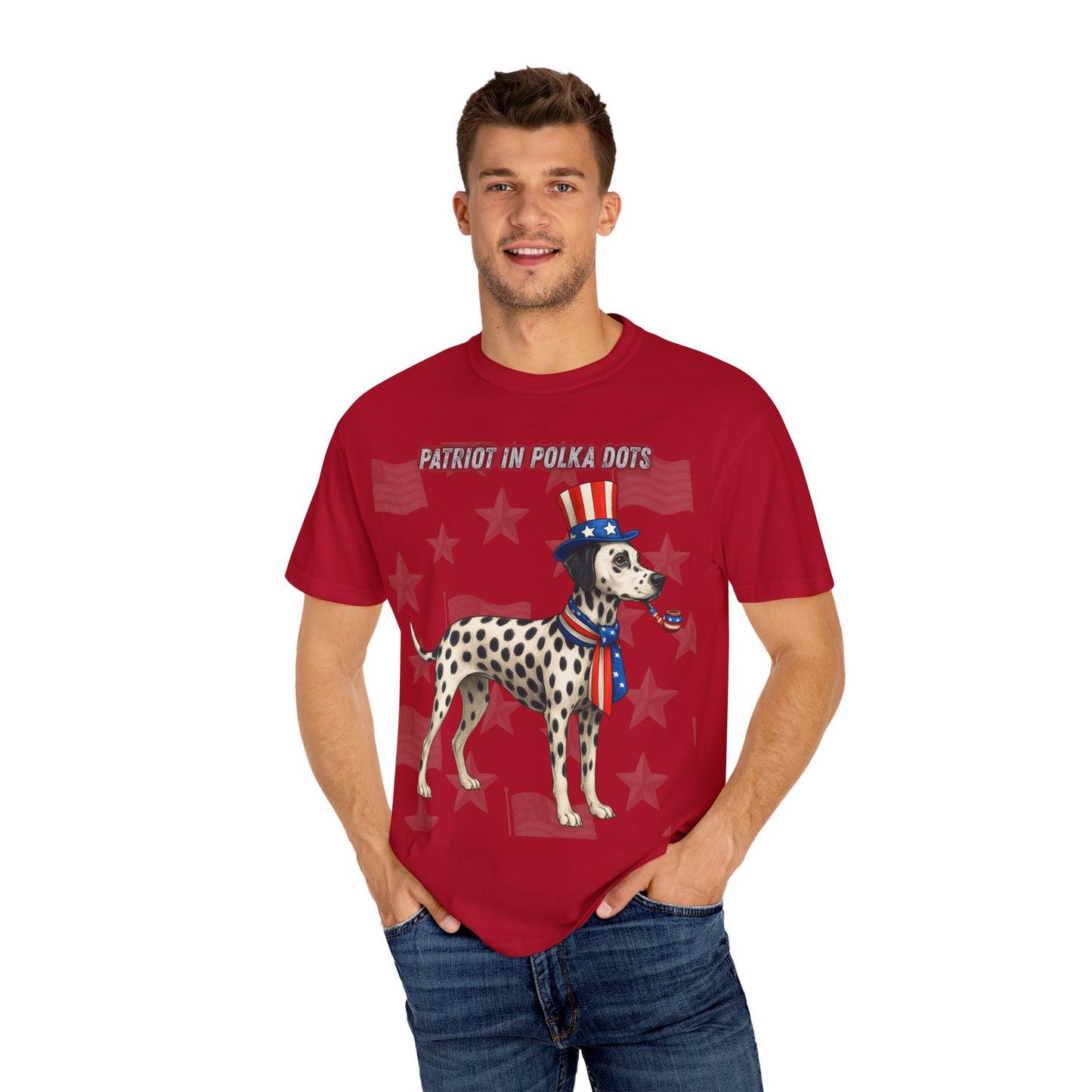 Dolmatian Patriotic Unisex T-Shirt - 4th of July Funny Dog Shirt -USA Flag - American Pride Pet Tee Great Gift