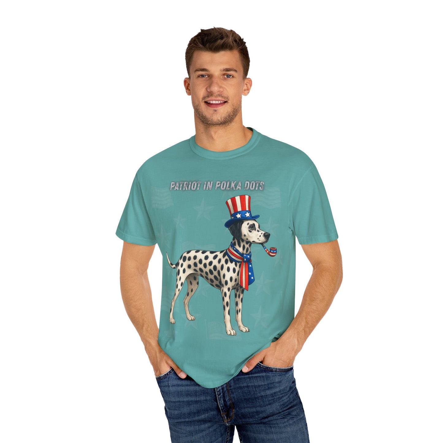 Dolmatian Patriotic Unisex T-Shirt - 4th of July Funny Dog Shirt -USA Flag - American Pride Pet Tee Great Gift