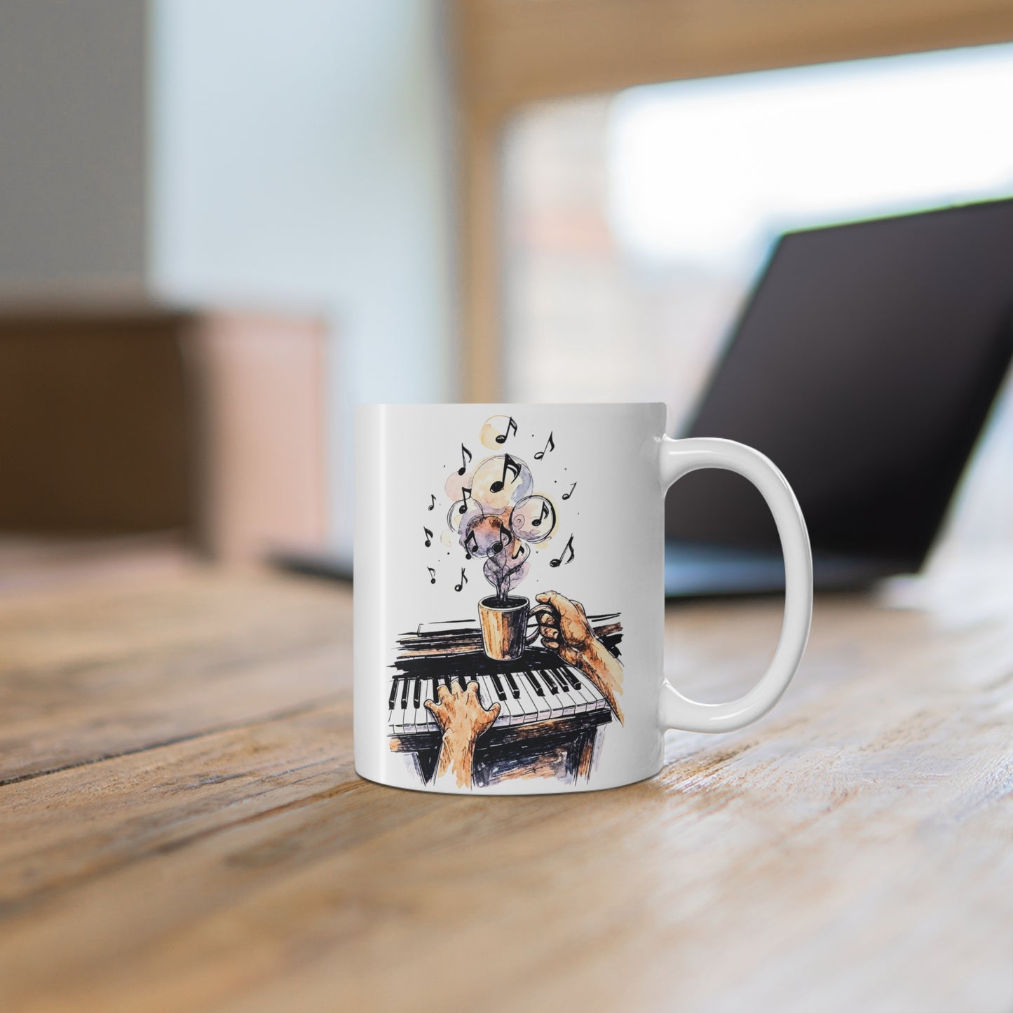 Piano & Coffee Mug – Music Teacher Gift | Pianist Mug | Classical Music Lover Cup | 11oz Ceramic Coffee Mug for Musicians