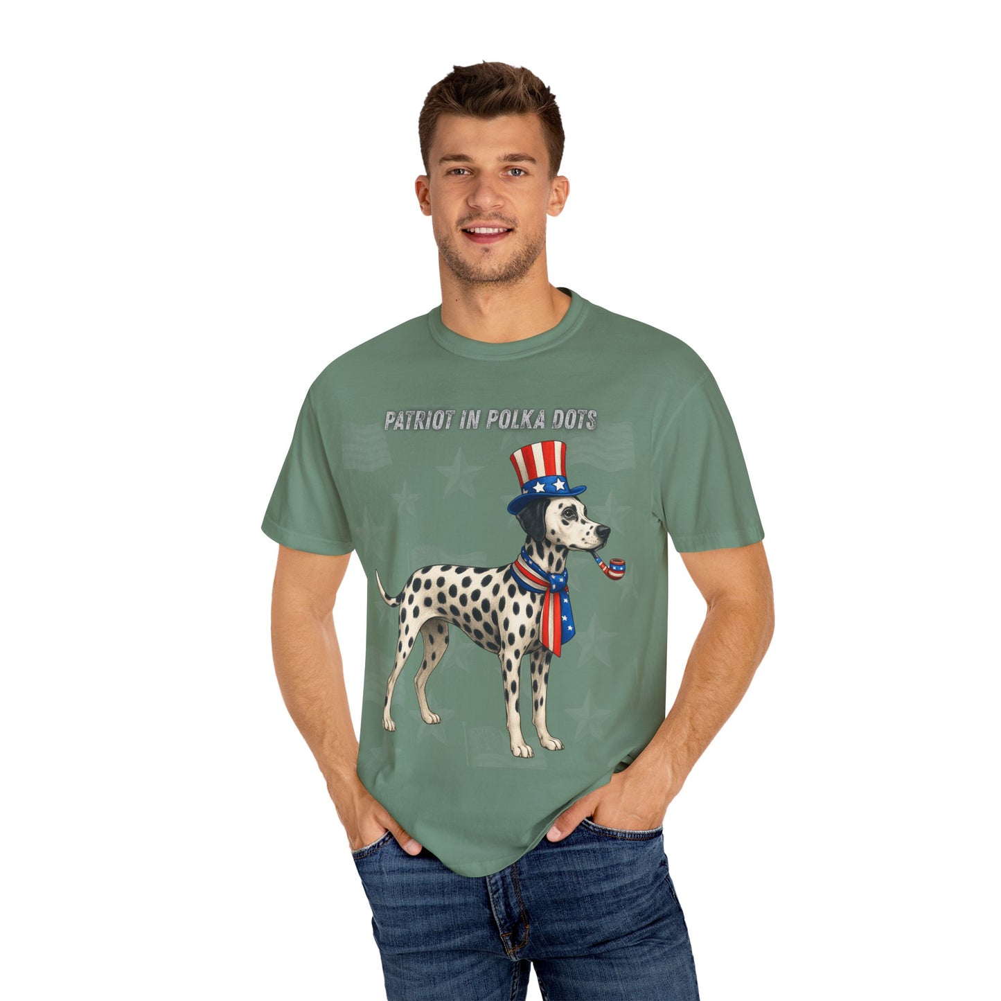 Dolmatian Patriotic Unisex T-Shirt - 4th of July Funny Dog Shirt -USA Flag - American Pride Pet Tee Great Gift