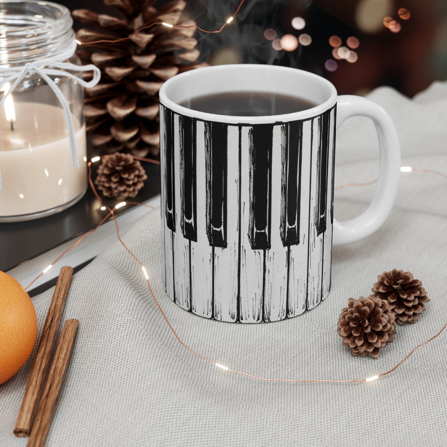 Piano Keys Mug - Music Teacher Gift | Pianist Coffee Cup | Black & White Keyboard Design | Music Lover Gift for Musicians