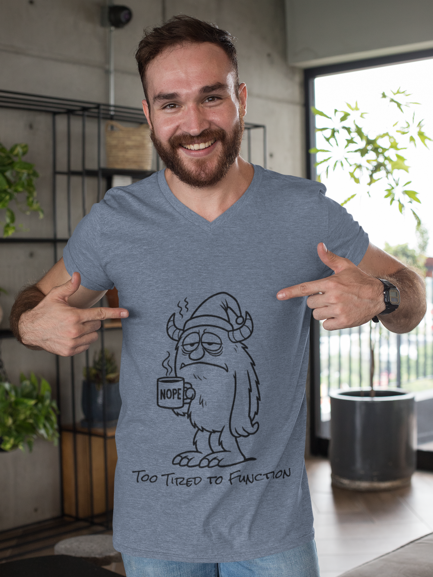 Too Tired to Function T-Shirt Sleepy Monster Design Relatable Gift Idea