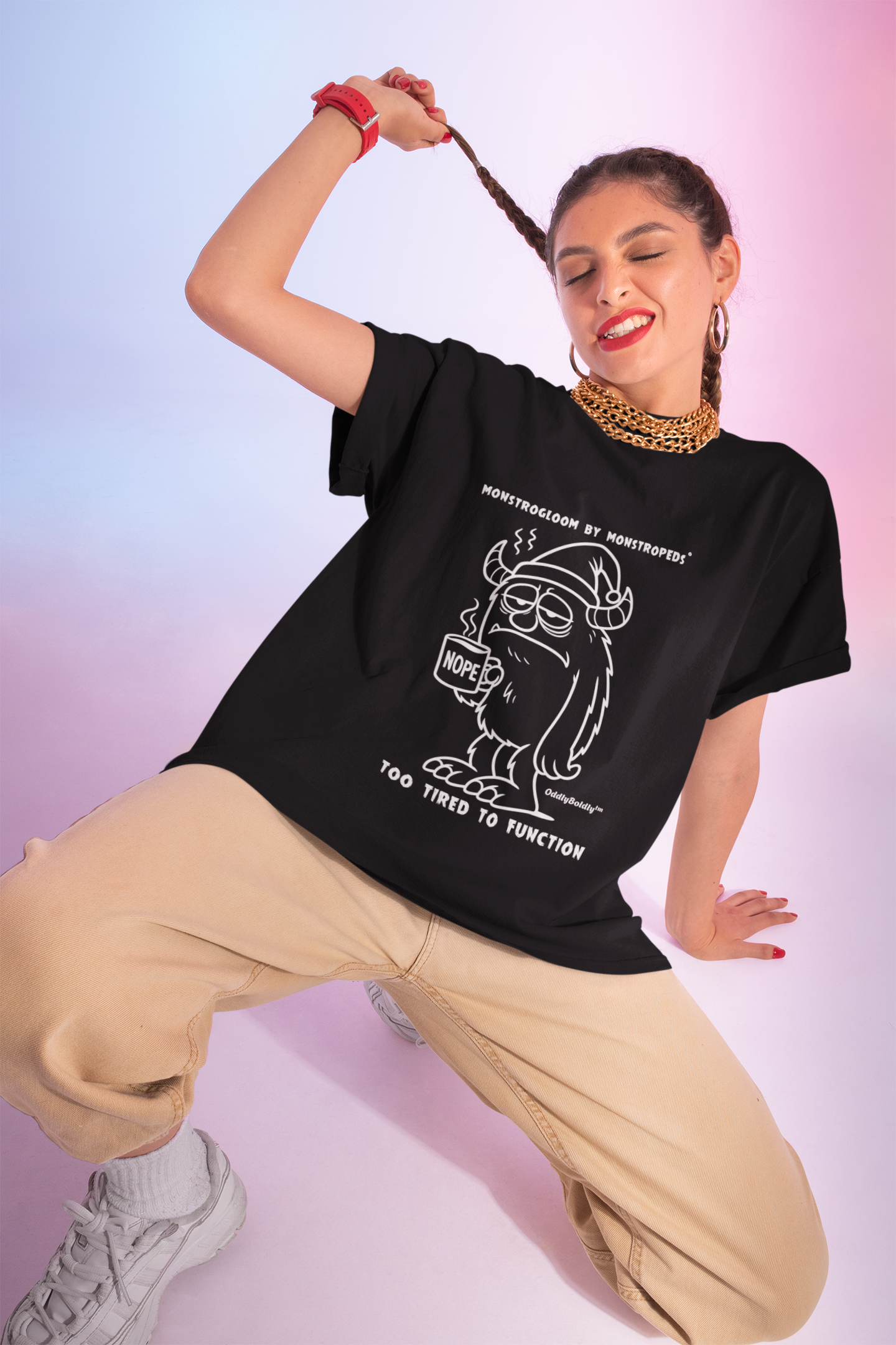 Too Tired to Function T-Shirt Sleepy Monster Design Relatable Gift Idea Dark Edition