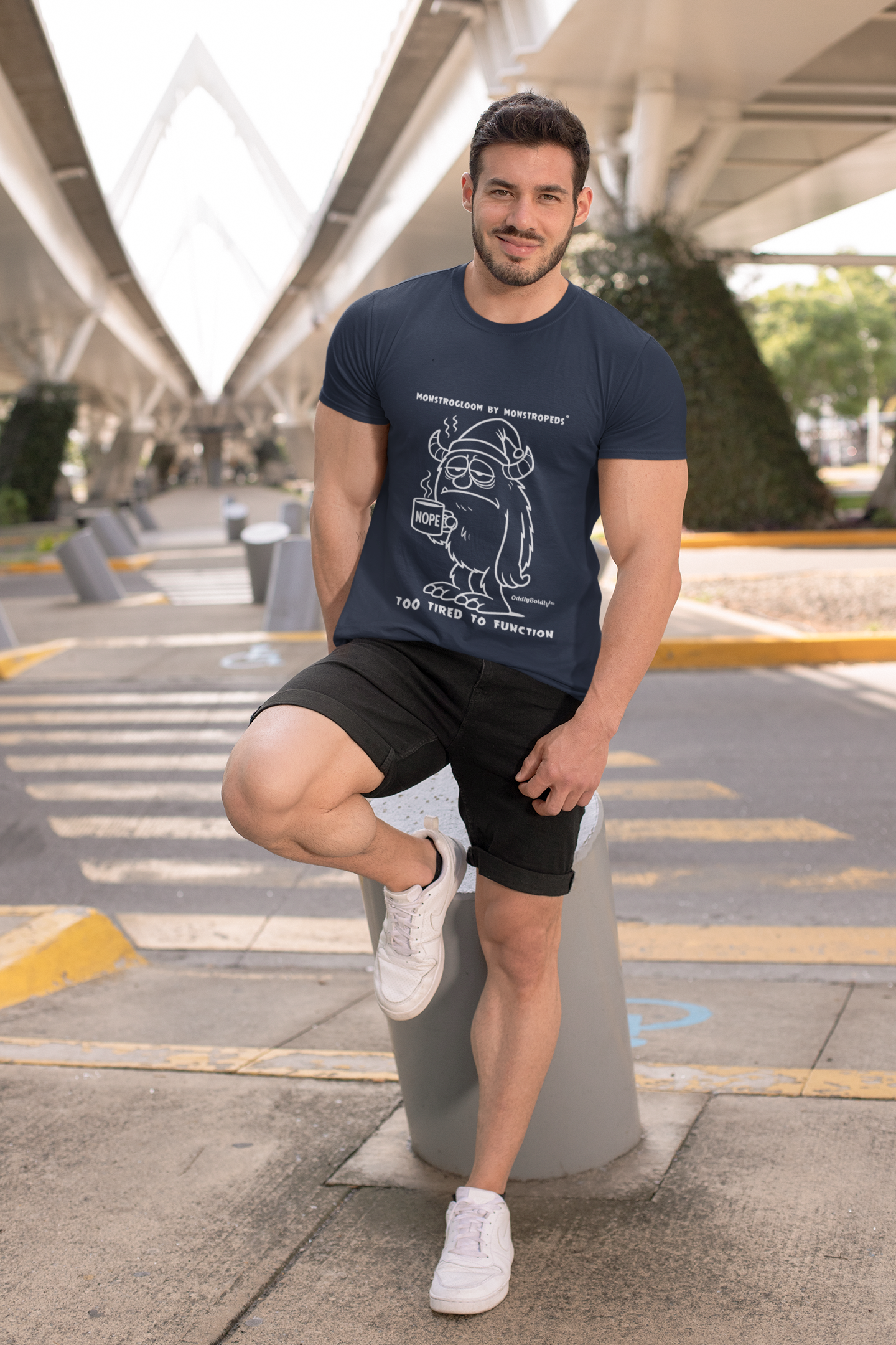 Too Tired to Function T-Shirt Sleepy Monster Design Relatable Gift Idea Dark Edition