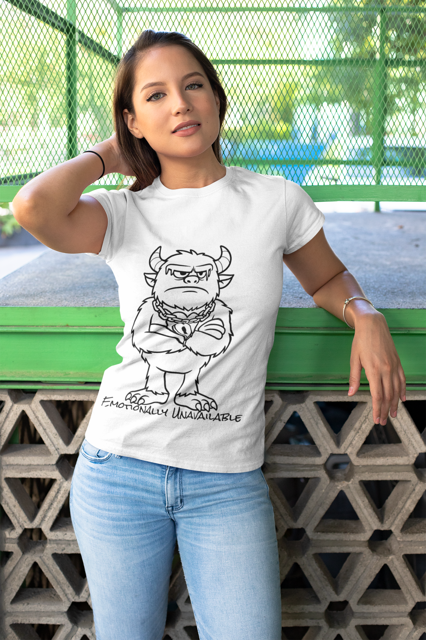 Emotionally Unavailable Monster Tee Deadpan Humor Shirt Bold Line Art Design