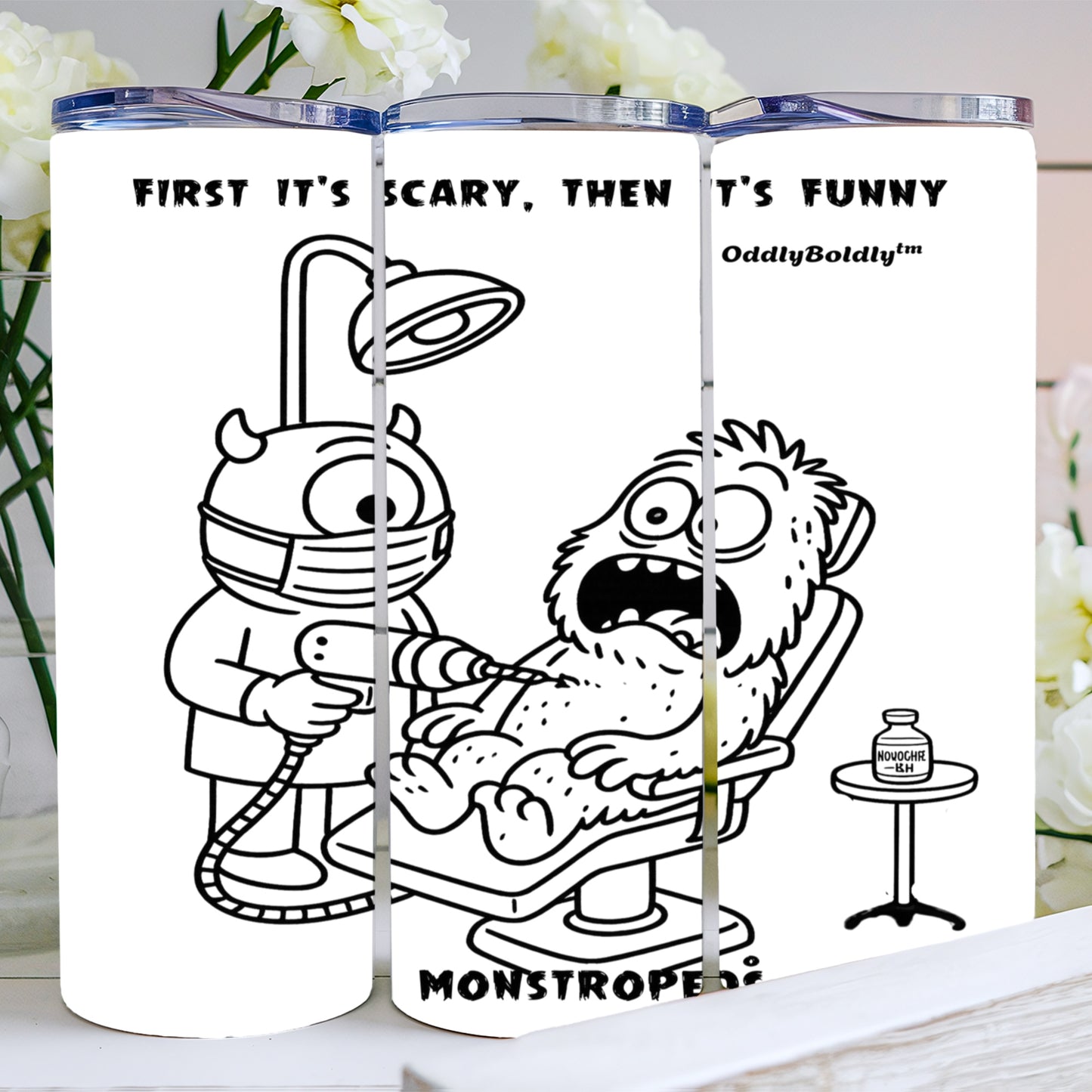 Stainless Steel Tumbler, 20oz - Cute Funny Monsters Hospital Humor Design - Dental Sarcasm