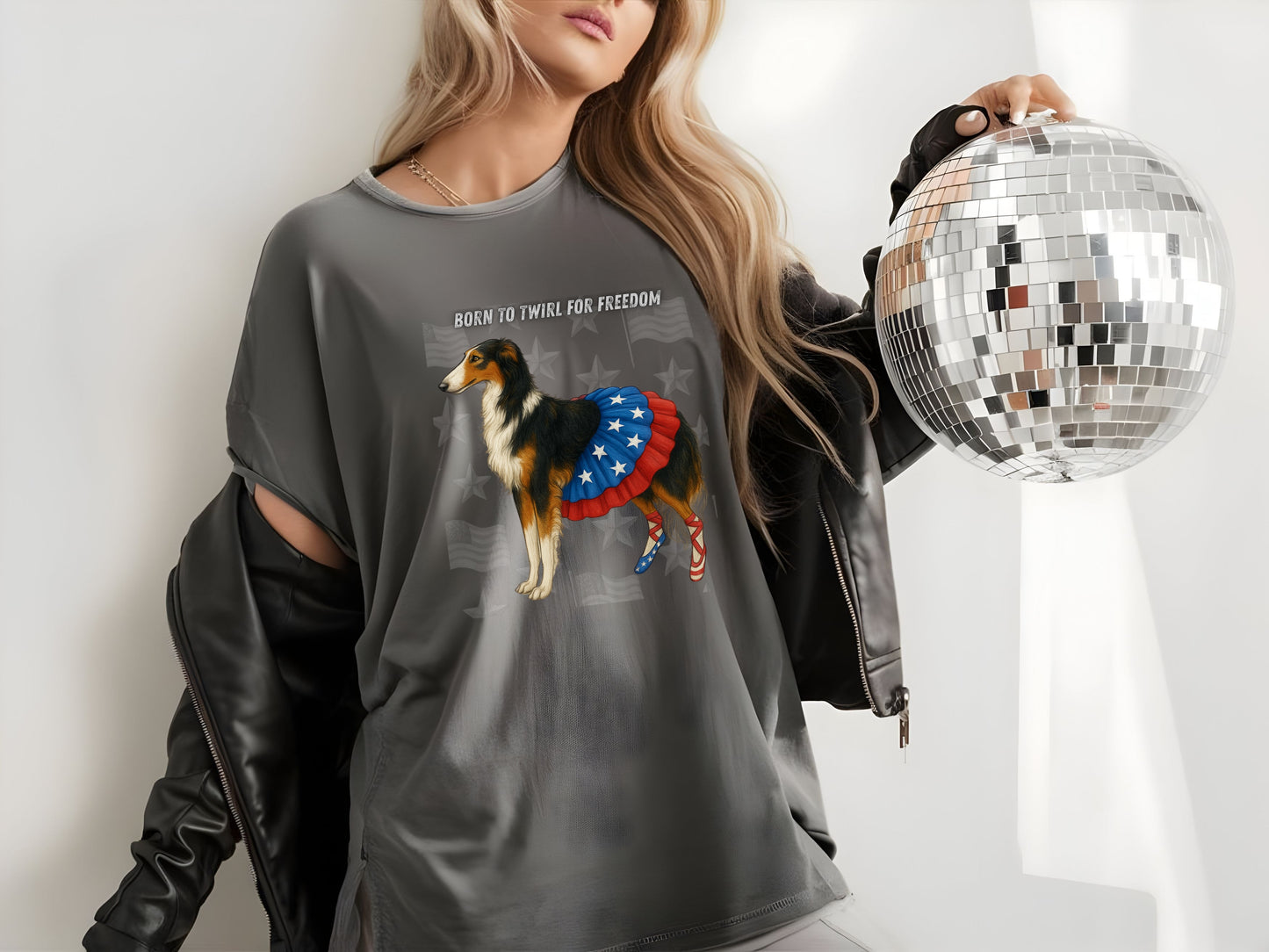 Russian Borzoi Patriotic Unisex T-Shirt - 4th of July Funny Dog Shirt -USA Flag - American Pride Pet Tee