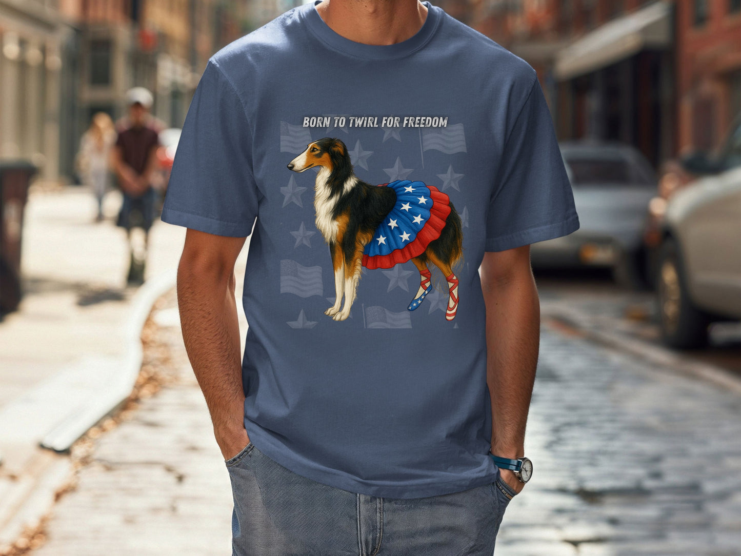 Russian Borzoi Patriotic Unisex T-Shirt - 4th of July Funny Dog Shirt -USA Flag - American Pride Pet Tee
