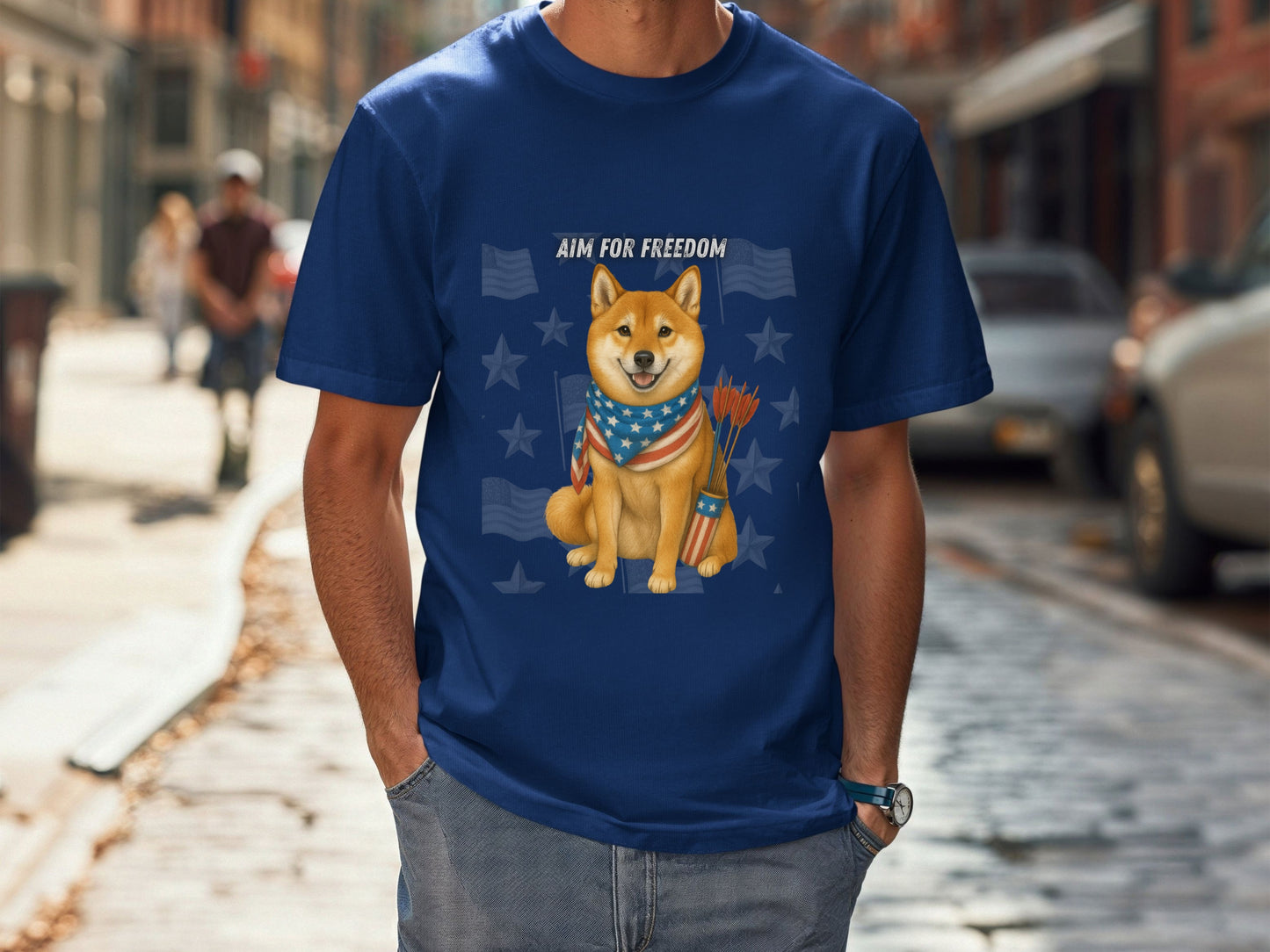 Shiba Inu Patriotic Unisex T-Shirt - 4th of July Funny Dog Shirt -USA Flag - American Pride Pet Tee Great Gift