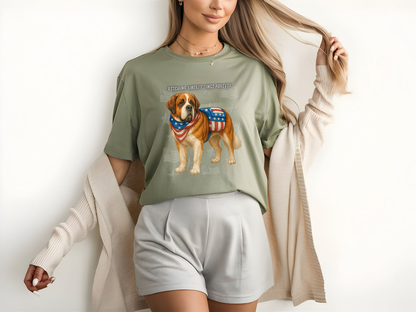 Saint Bernard Patriotic Unisex T-Shirt - 4th of July Funny Dog Shirt -USA Flag - American Pride Pet Tee Great Gift