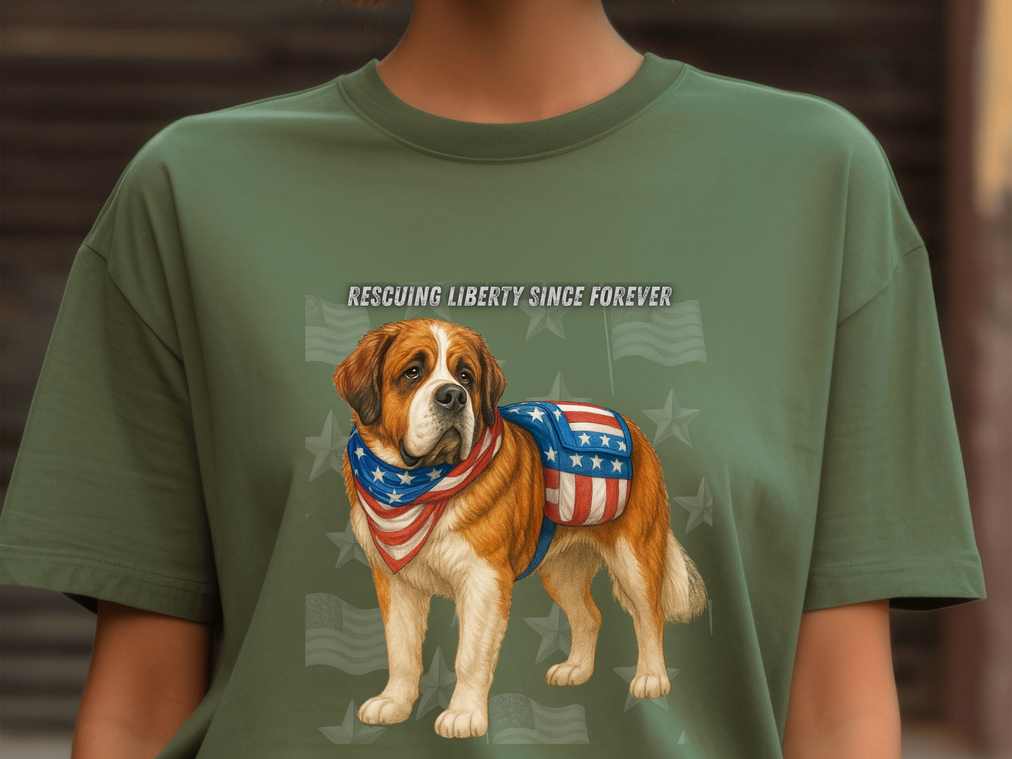 Saint Bernard Patriotic Unisex T-Shirt - 4th of July Funny Dog Shirt -USA Flag - American Pride Pet Tee Great Gift