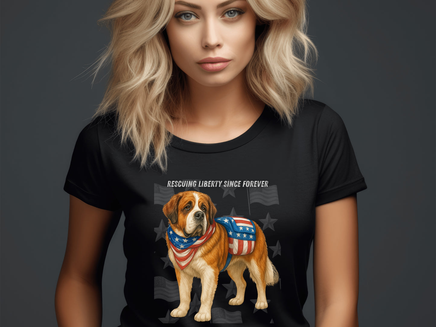 Saint Bernard Patriotic Unisex T-Shirt - 4th of July Funny Dog Shirt -USA Flag - American Pride Pet Tee Great Gift