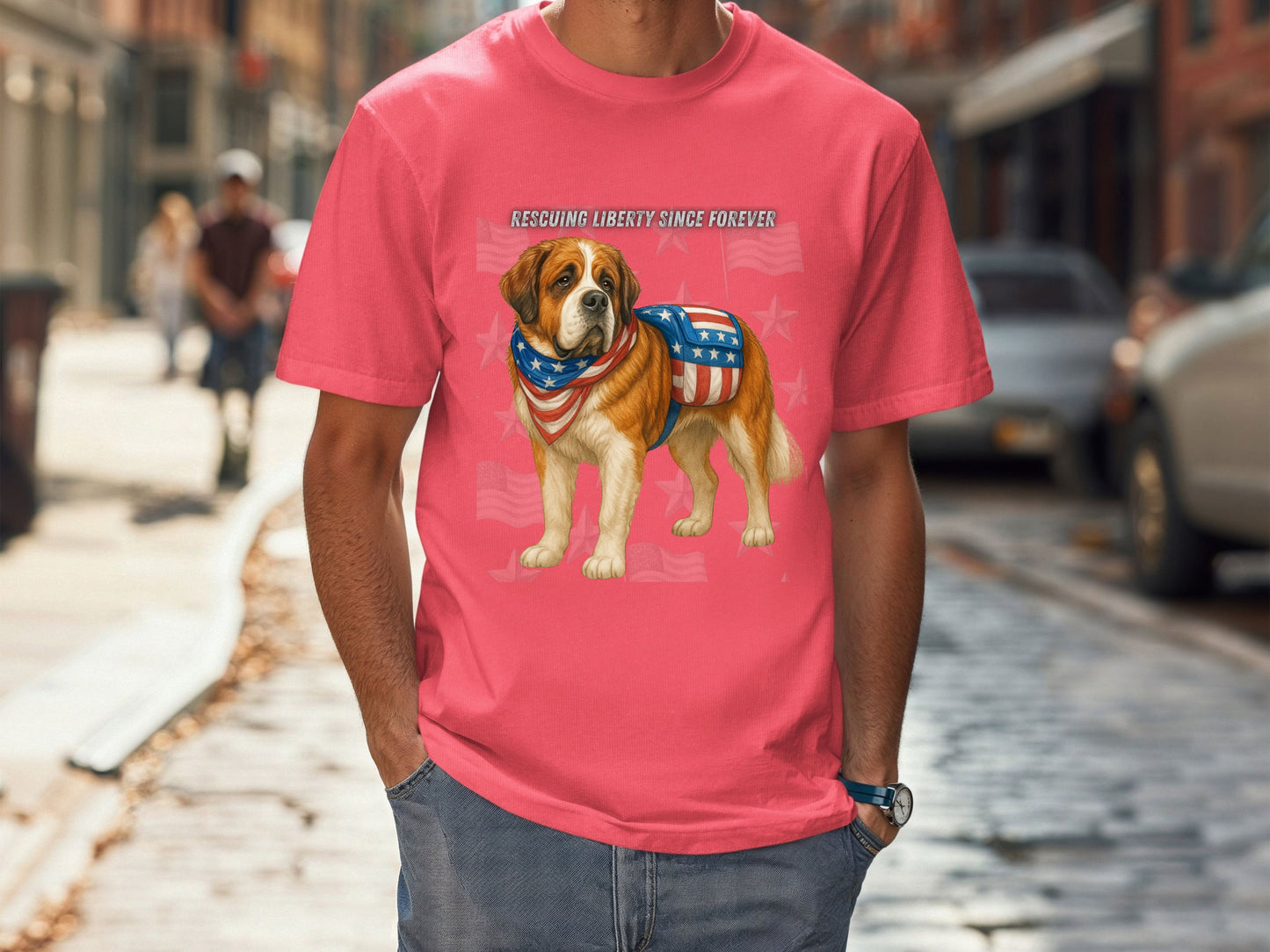 Saint Bernard Patriotic Unisex T-Shirt - 4th of July Funny Dog Shirt -USA Flag - American Pride Pet Tee Great Gift