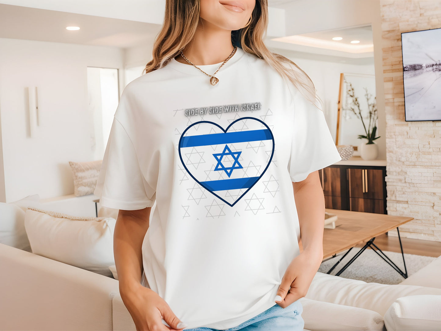 I Stand With Israel Unisex T-Shirt - Blue and White Heart Design - Jewish Pride Shirt -Support Israel Apparel - Star of David Tee