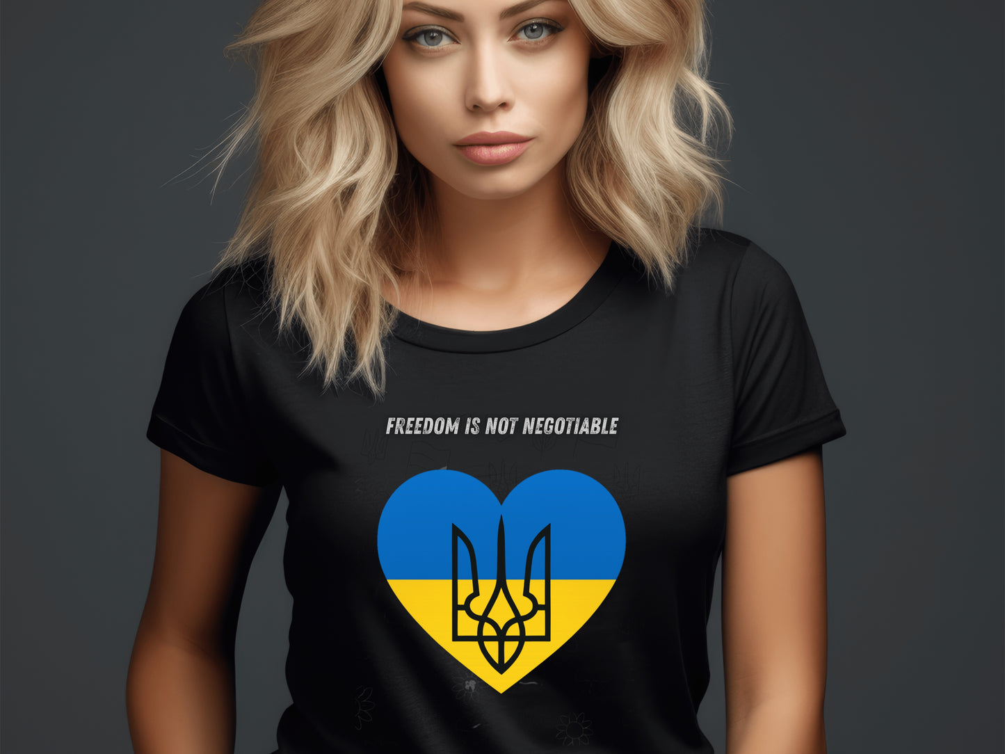 Freedom Is Not Negotiable Shirt - Ukrainian Flag Heart with Tryzub- Support Ukraine T-Shirt - Blue and Yellow Patriotic Tee
