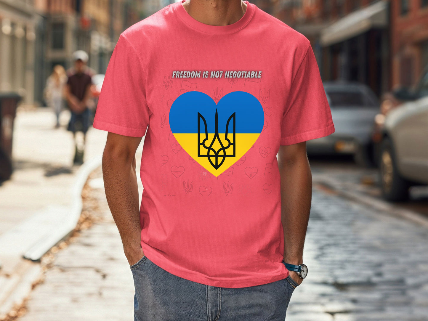 Freedom Is Not Negotiable Shirt - Ukrainian Flag Heart with Tryzub- Support Ukraine T-Shirt - Blue and Yellow Patriotic Tee