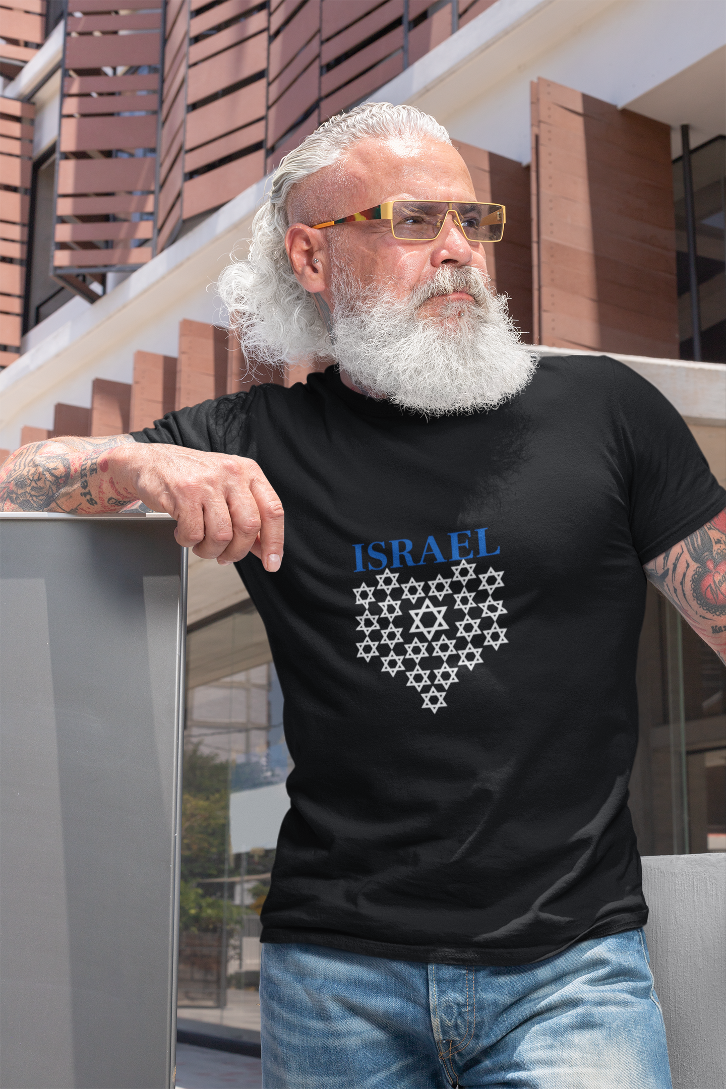 Israel Star Heart Unisex Shirt - Patriotic Blue Lettering Design-Support Israel Apparel - Stars of David Tee -Stand with Israel