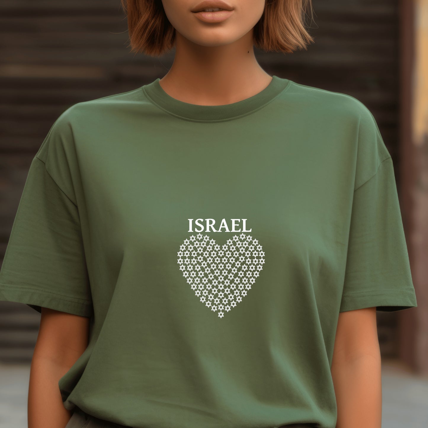 Heart of Israel - Star Heart Unisex Shirt - Patriotic Blue Lettering Design-Support Israel Apparel - Stars of David Tee -Stand with Israel