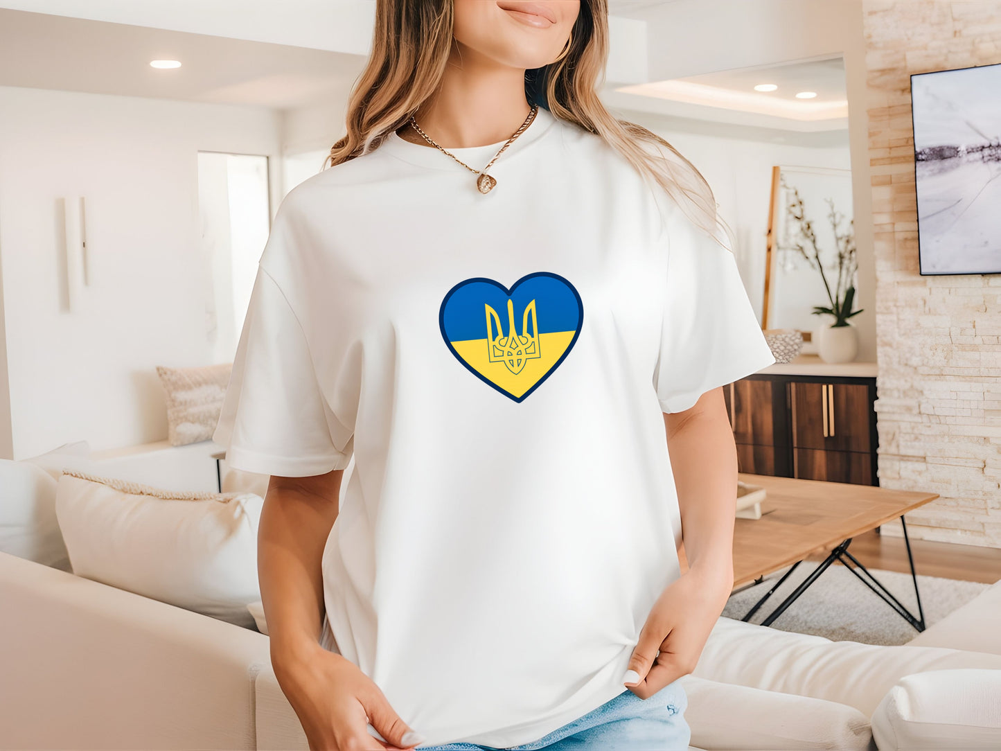 Ukrainian Flag Heart with Tryzub - Support Ukraine T-Shirt - Blue and Yellow Patriotic Tee