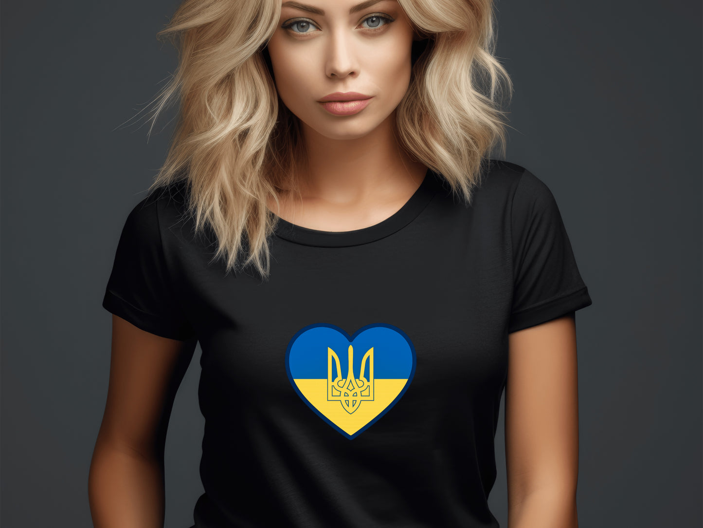 Ukrainian Flag Heart with Tryzub - Support Ukraine T-Shirt - Blue and Yellow Patriotic Tee