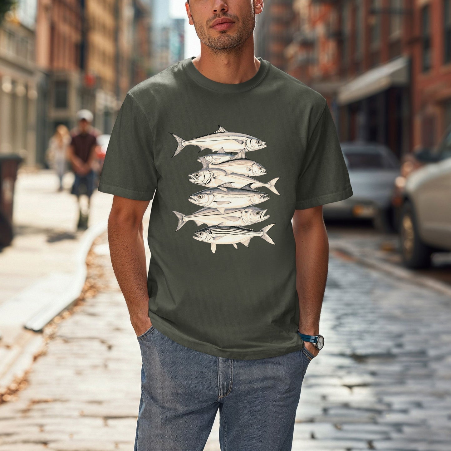 Vintage Saltwater Catch T-Shirt-7 Ocean Game Fish in Retro Ink -Unisex Fisherman's Heritage Tee- Hand-Drawn Deep Sea Collection