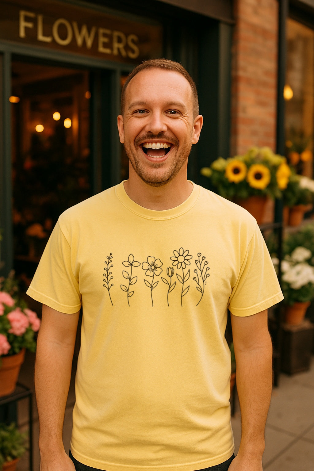 Minimalist Wildflower Line Art T-Shirt - Comfort Colors® Wildflower Shirt, Aesthetic Botanical One-Line Flower Shirt, Simple Nature Gift
