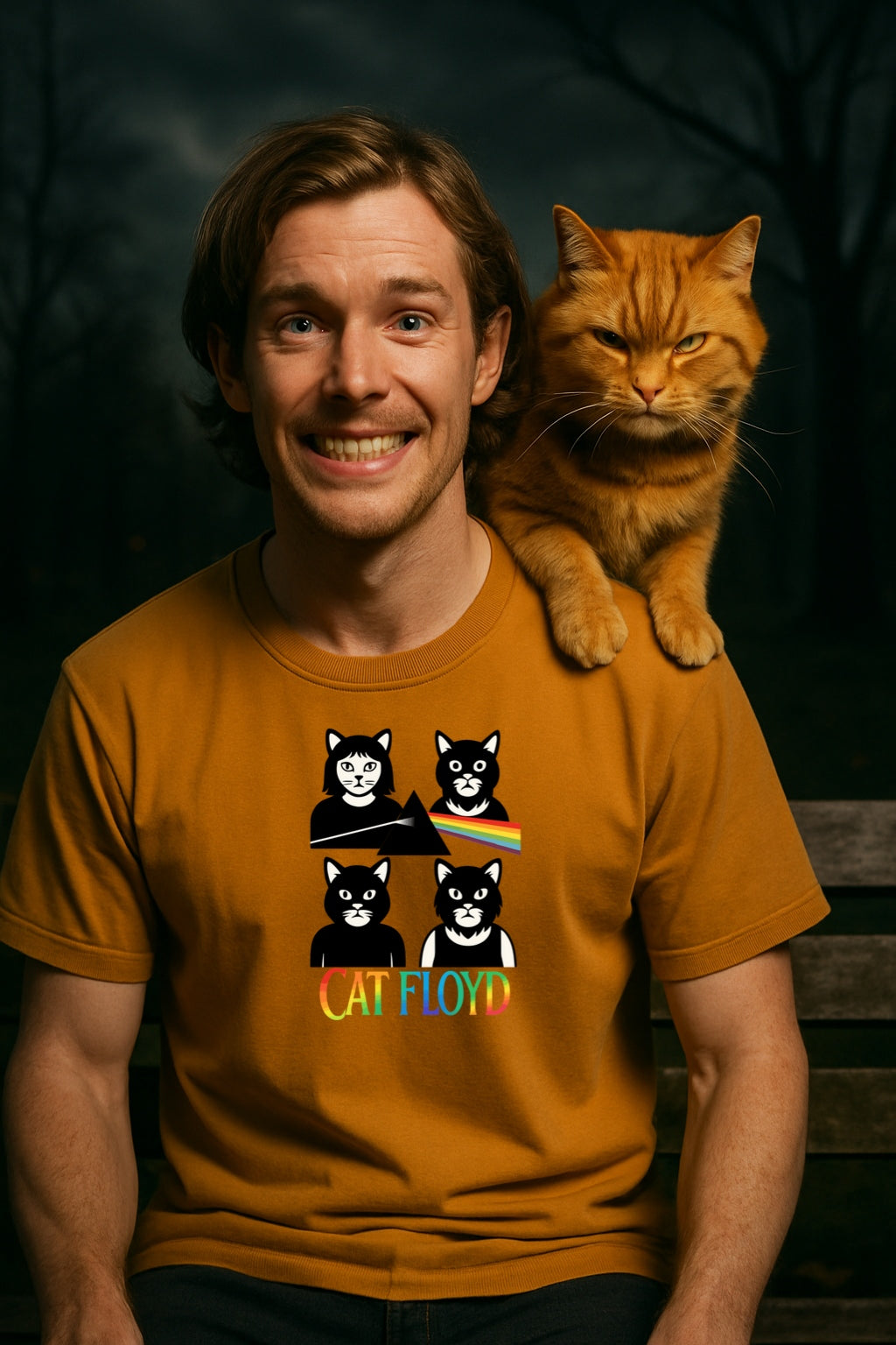 Cat Floyd Funny Cat Band Parody T-shirt for Music Lovers & Pink Floyd Fans, Graphic Tee, Rainbow Prism Dark Side Cats Shirt, Unisex