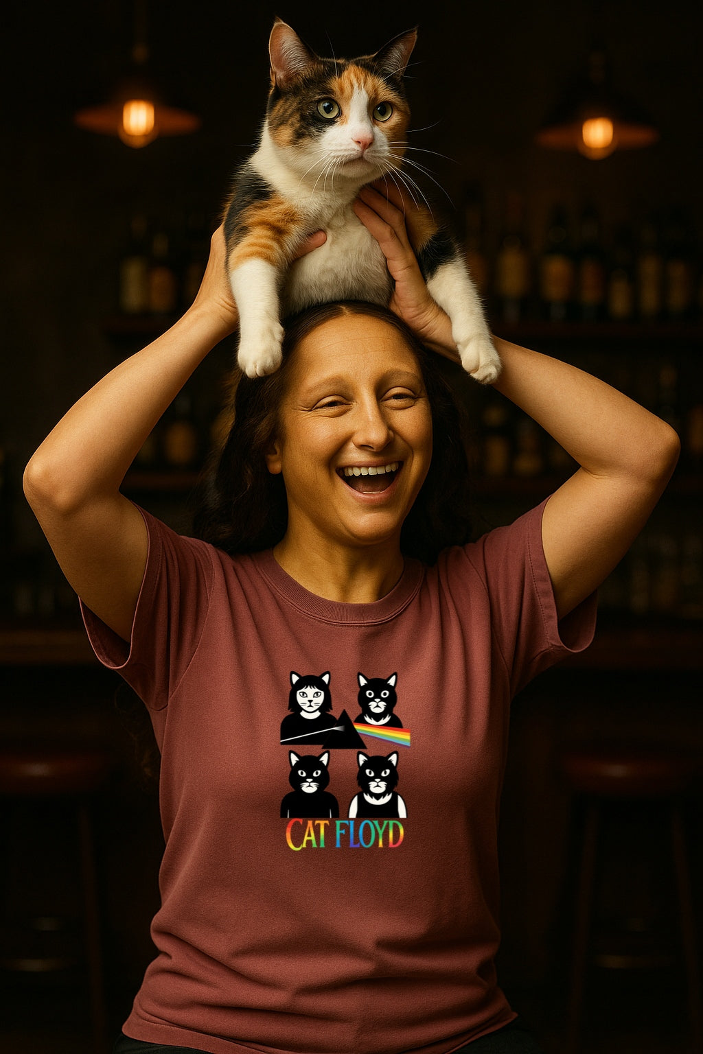 Cat Floyd Funny Cat Band Parody T-shirt for Music Lovers & Pink Floyd Fans, Graphic Tee, Rainbow Prism Dark Side Cats Shirt, Unisex
