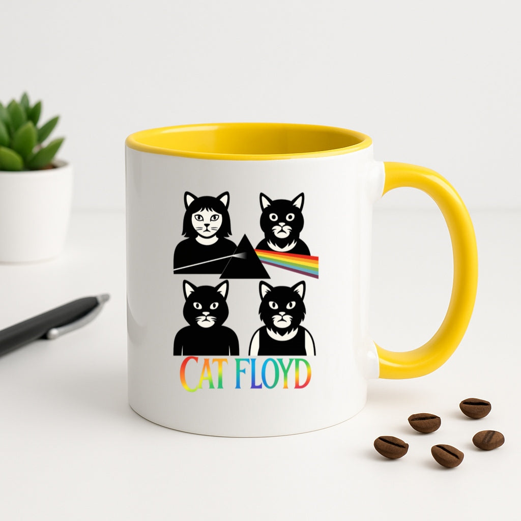 Cat Floyd Mug - Funny Cat Band Parody - Rainbow Ceramic Mug - Pink Floyd Inspired Gift