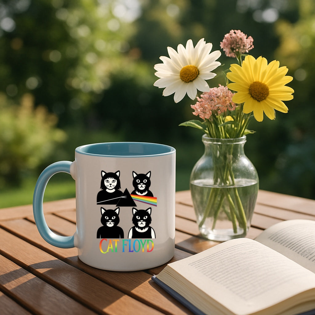 Cat Floyd Mug - Funny Cat Band Parody - Rainbow Ceramic Mug - Pink Floyd Inspired Gift