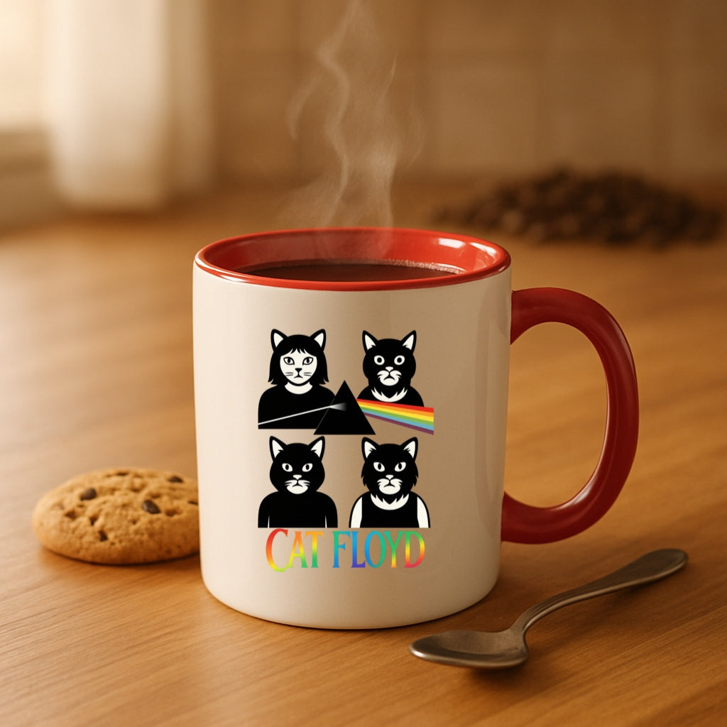 Cat Floyd Mug - Funny Cat Band Parody - Rainbow Ceramic Mug - Pink Floyd Inspired Gift