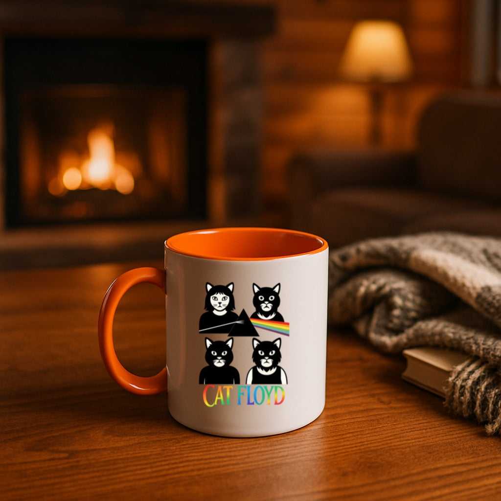 Cat Floyd Mug - Funny Cat Band Parody - Rainbow Ceramic Mug - Pink Floyd Inspired Gift