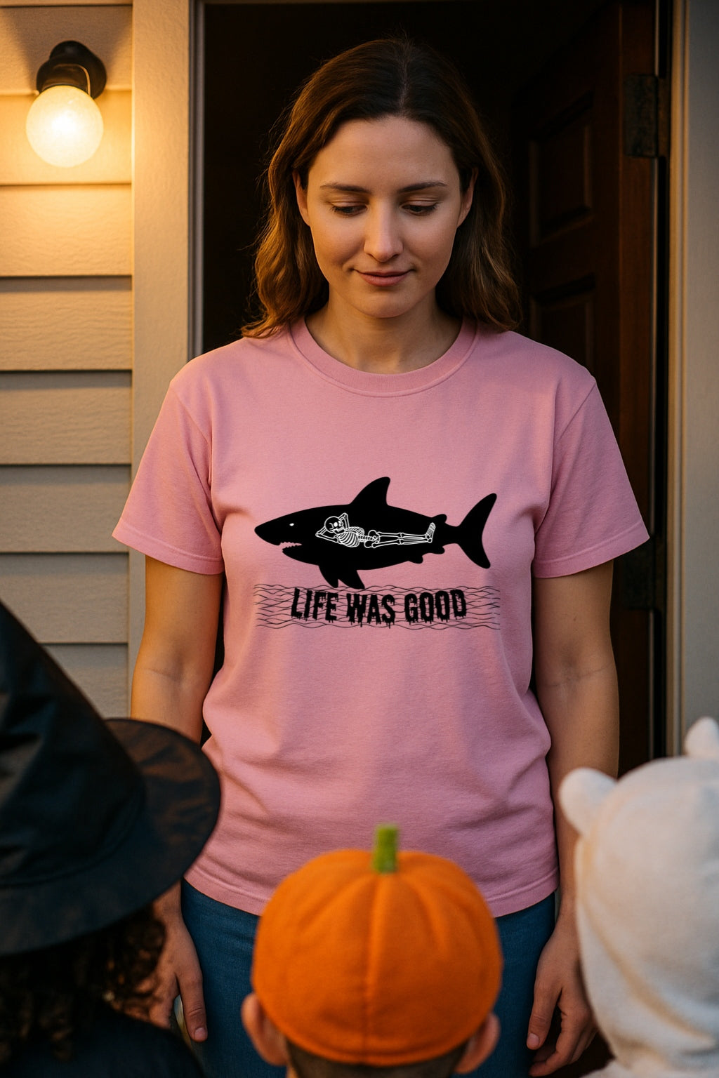Aggressive Shark Skeleton T-Shirt - Halloween Funny Unisex Tee, Life Was Good, Comfort Colors Graphic Shirt