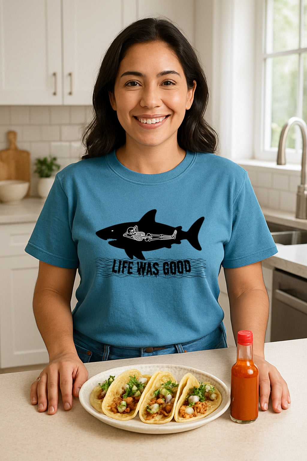 Aggressive Shark Skeleton T-Shirt - Halloween Funny Unisex Tee, Life Was Good, Comfort Colors Graphic Shirt