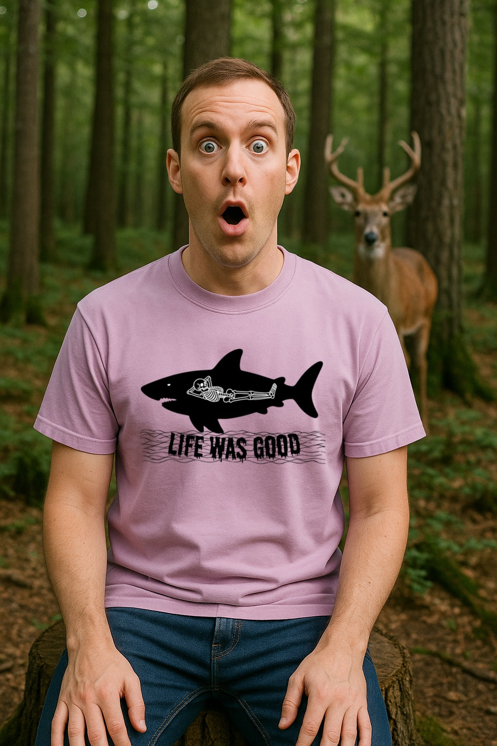 Aggressive Shark Skeleton T-Shirt - Halloween Funny Unisex Tee, Life Was Good, Comfort Colors Graphic Shirt