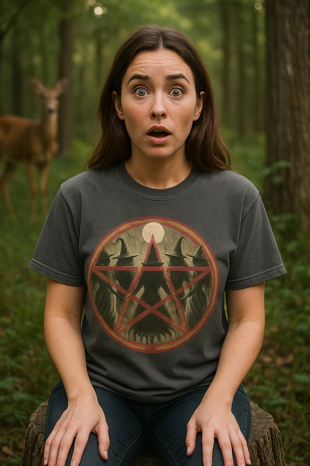 Vintage Burning Pentacle T-Shirt - Mystical Witch Circle Tee - Occult Pagan Wicca Shirt, Halloween Goth Clothing-Women Witchy Vibes Shirt