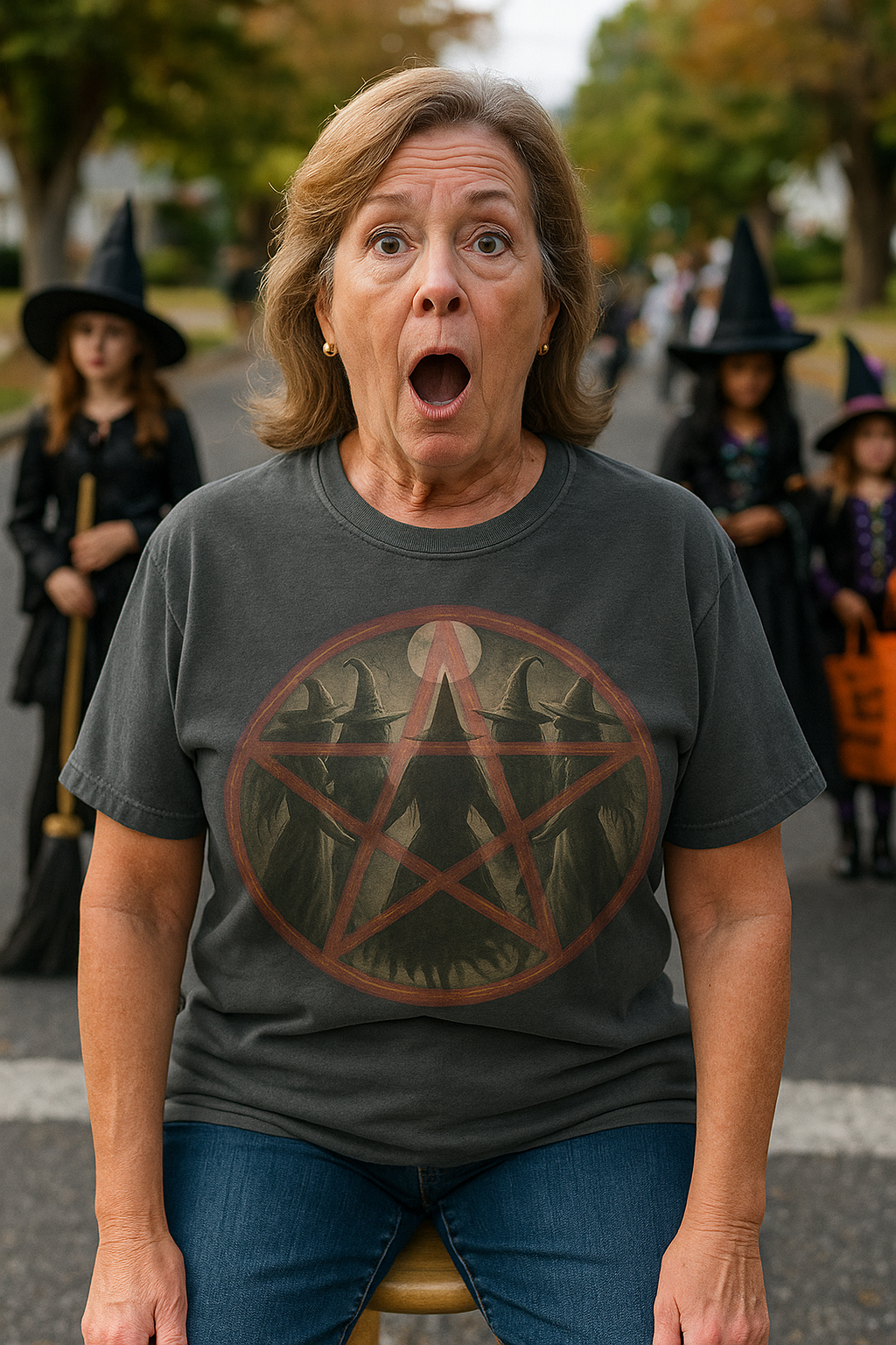 Vintage Burning Pentacle T-Shirt - Mystical Witch Circle Tee - Occult Pagan Wicca Shirt, Halloween Goth Clothing-Women Witchy Vibes Shirt