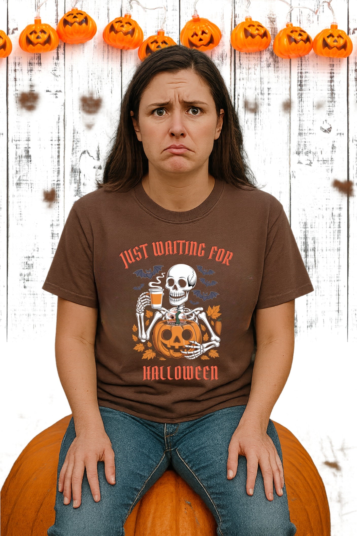 Spooky Halloween Skeleton Pumpkin Coffee Tee, Retro Graphic T-Shirt, Comfort Colors, Fall Top, Funny Gothic Shirt, Bats Autumn Tee