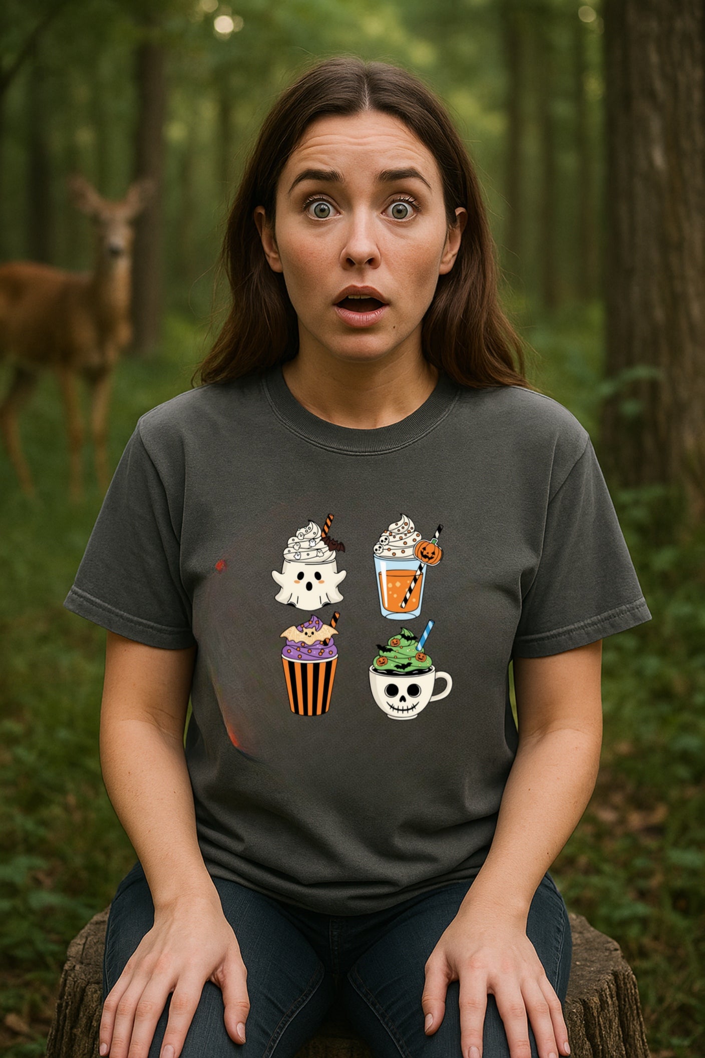 Spooky and Spiced Halloween Coffee Shirt, Cute Ghost Pumpkin Latte Tee, Funny Fall Drinks Skeleton Mug Top, Comfort Colors® Halloween