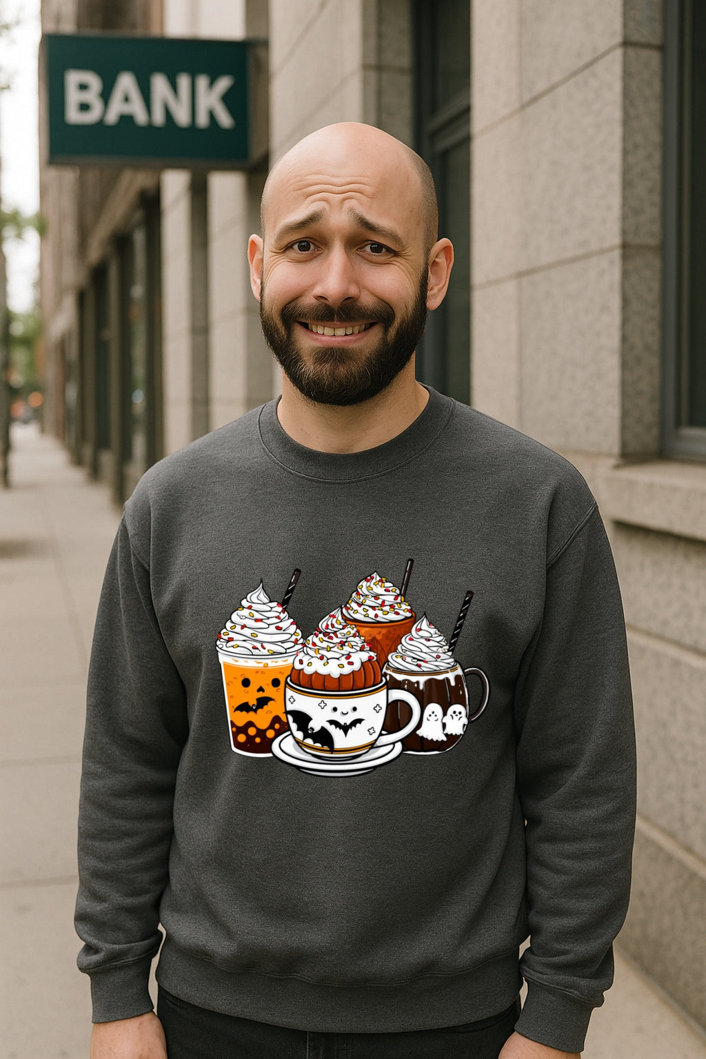Cute Spooky Halloween Coffee Sweatshirt - Ghost Cocoa, Pumpkin Latte & Bat Mug - Cozy Fall Gildan 18000 Crewneck, Pumpkin Spice Sweater,