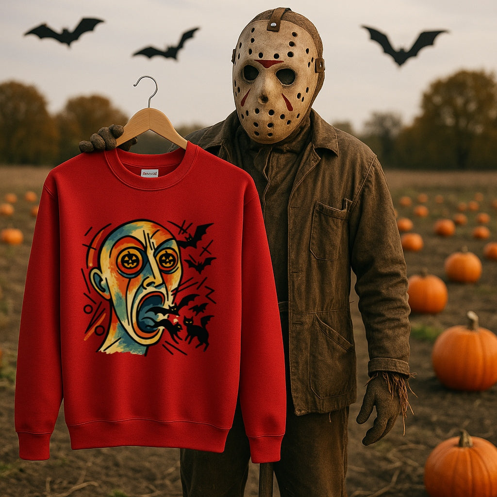 Kandinsky Inspired Halloween Fear Sweatshirt, Abstract Horror Face Crewneck, Pumpkin Bats Sweater, Scary Art Pullover, Spooky Season Shirt
