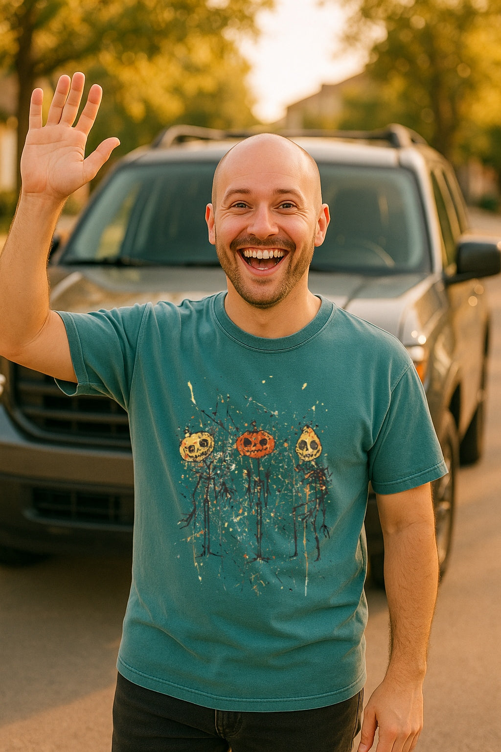 Abstract Splatter Pumpkin T-Shirt - Pollock Style Halloween Tee -Artsy Jack-O-Lantern Shirt - Comfort Colors 1717 Dyed T-Shirt
