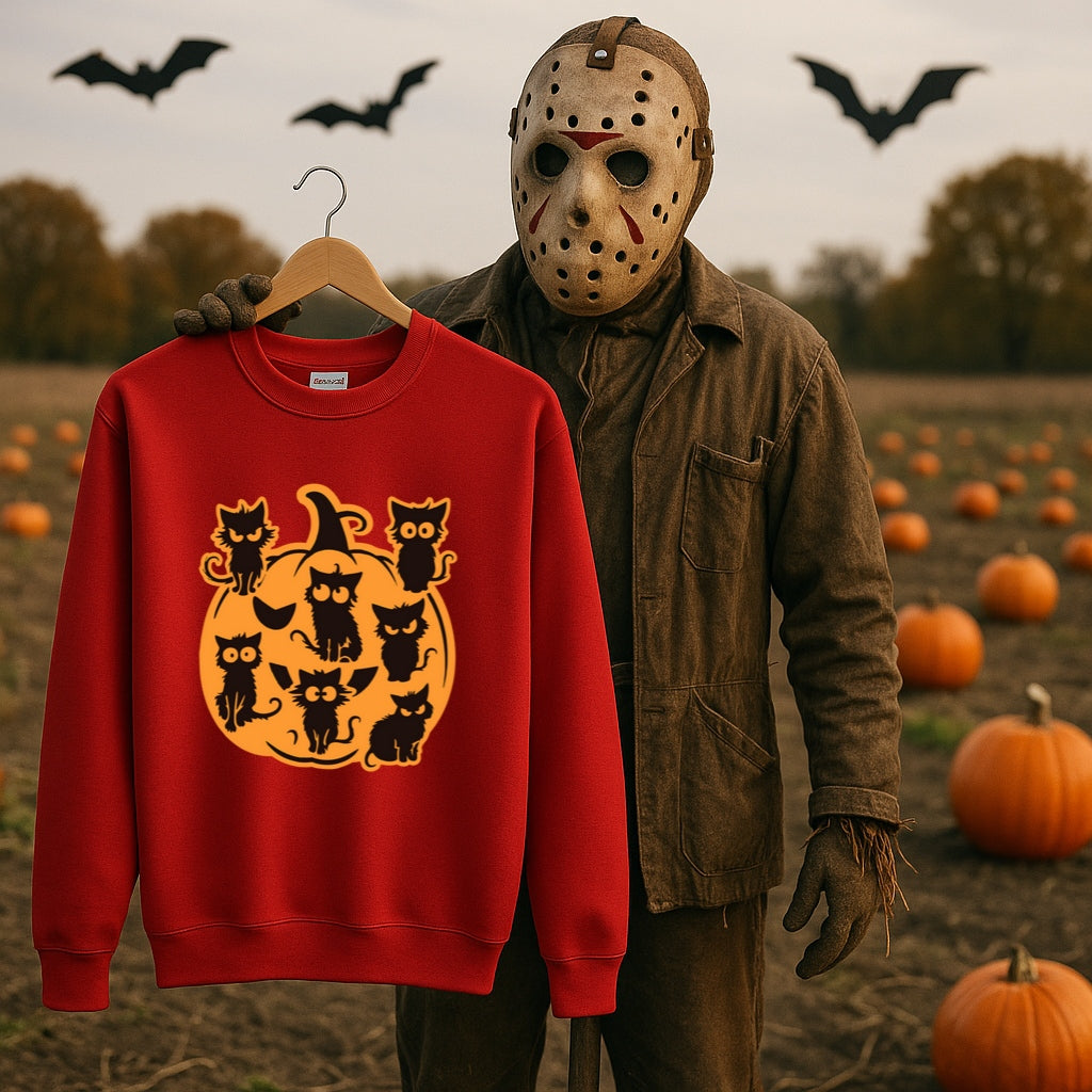 Pumpkin Full of Cats Halloween Sweatshirt - Cozy Fall Crewneck, Black Cat Pumpkin Shirt, Spooky Cats Sweater, Fall Cozy Sweatshirt, Cat