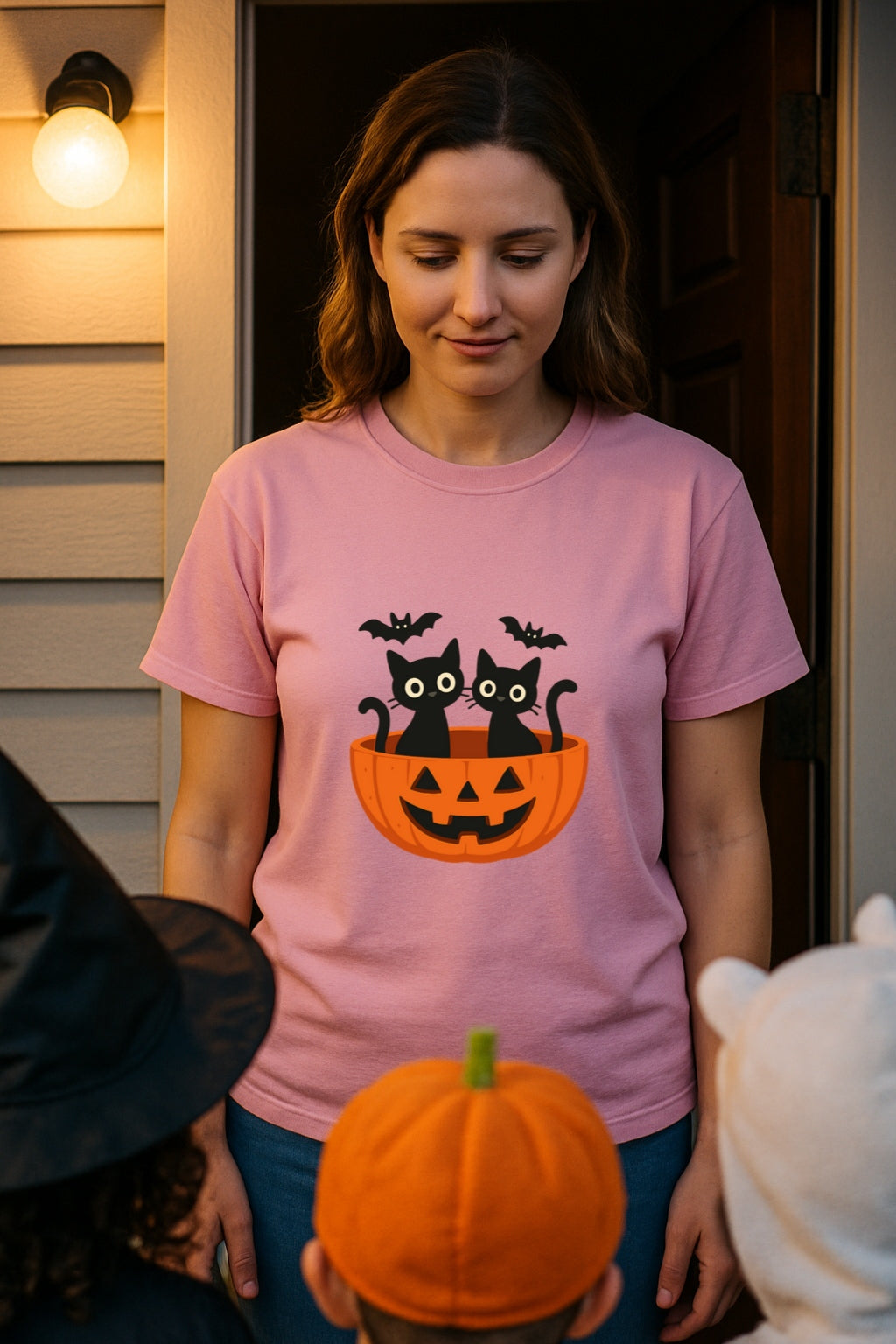 Black Cats in Pumpkin T-Shirt - Cute Halloween Tee - Unisex Fall Shirt, Spooky Cat Lover Gift, Comfort Colors Top