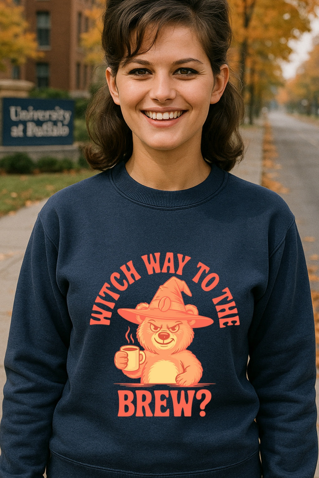 Witch Way to the Brew? Sarcastic Bear Hoodie | Funny Halloween Sweatshirt Unisex Gildan 18000