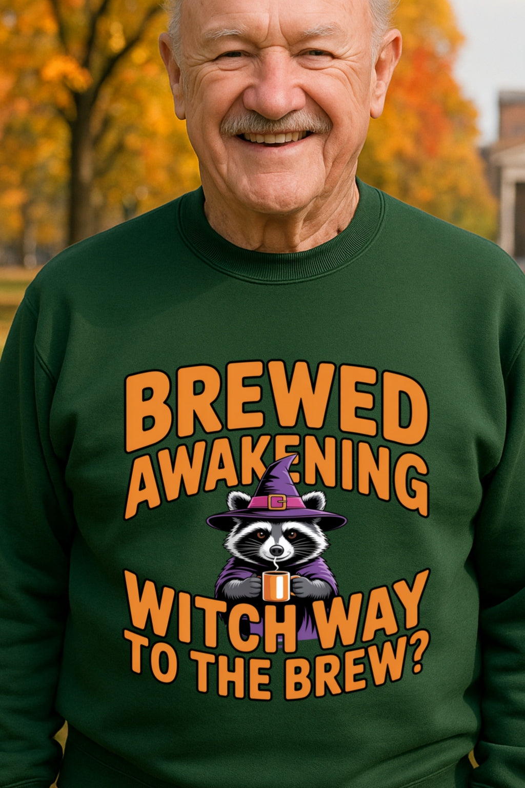 Brewed Awakening Raccoon Hoodie | Witch Way to the Brew? Funny Halloween Sweat Unisexnisex