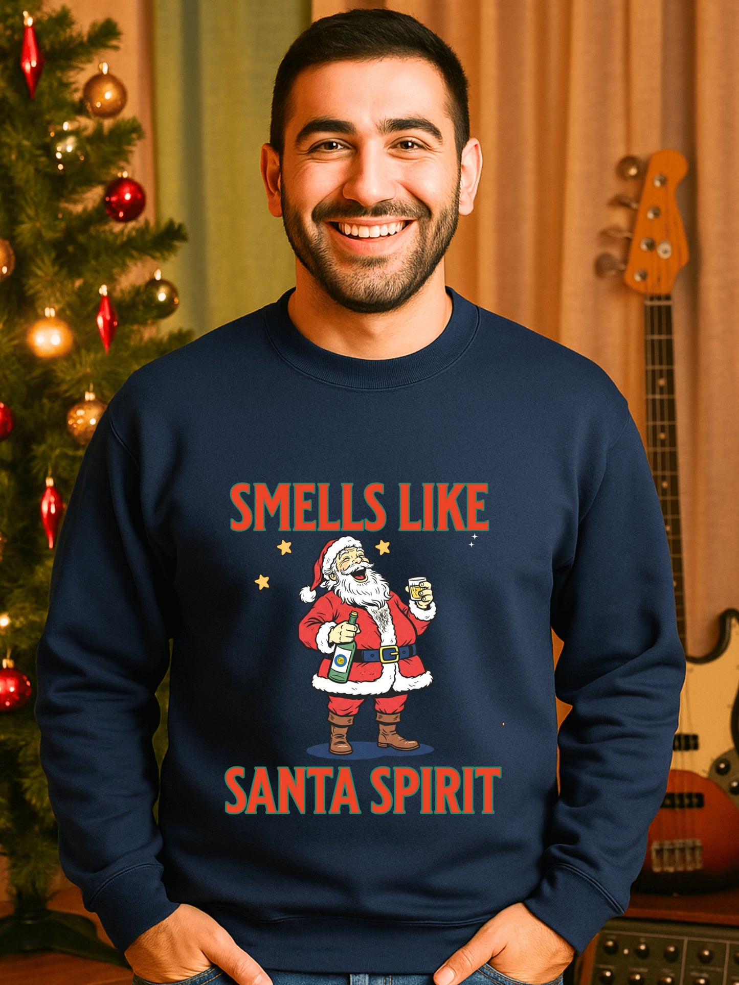 Drunk Santa Laughing Sweatshirt | Funny Christmas Pullover | Smells Like Santa Spirit