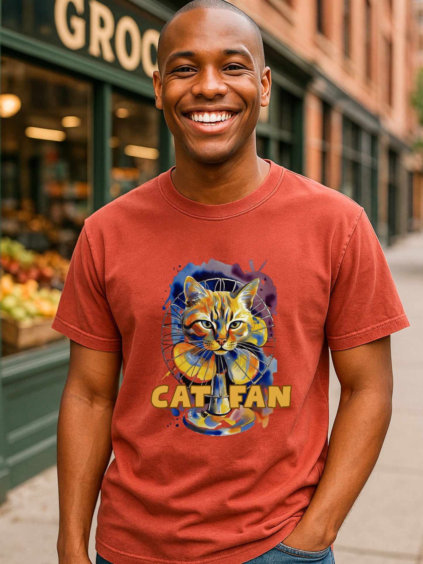 Funny Cat Fan Unisex Washed Cotton T-Shirt, Cat Lover Gift, Colorful Graphic Tee