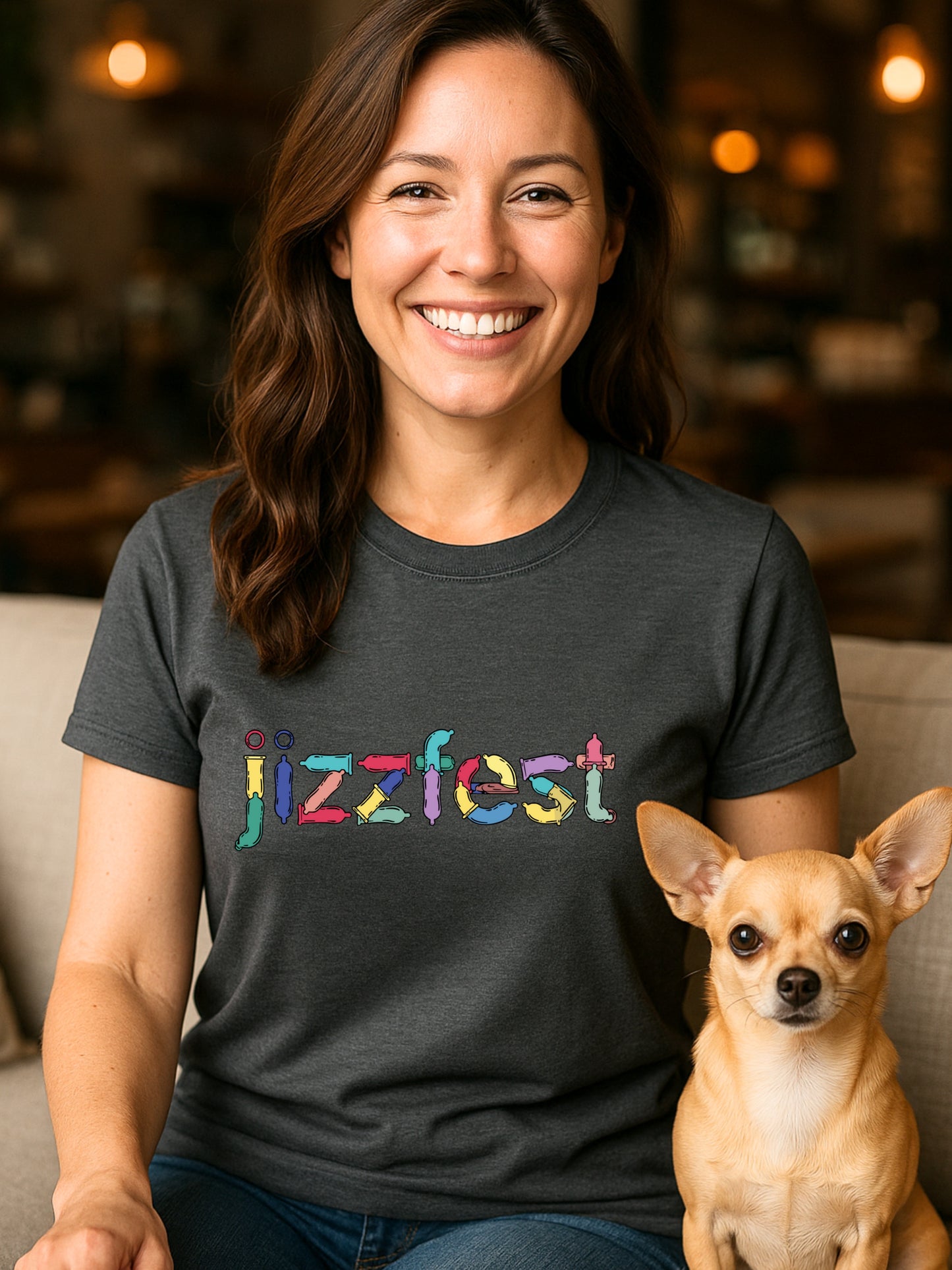 Jizzfest T-Shirt | Condom Typography Funny Adult Party Graphic | Gildan Softstyle® Cotton 64000